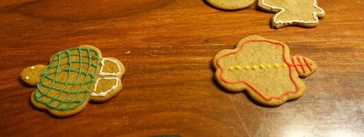 Decorated ginger cookies of various shapes photo