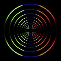 Colorful Neon Circles, Shining on Dark Background Rainbow Colored Rings. vector