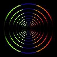 Colorful Neon Circles, Shining on Dark Background Rainbow Colored Rings. vector