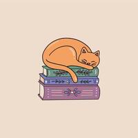 illustration of a cat sleeping on books vector