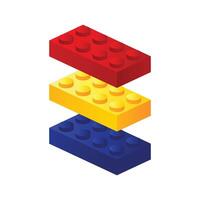 Block Brick with eight studs stack in three color red blue and yellow art illustration design isometric free editable vector