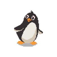 Pixel art cute cartoon penguin illustration 8 bit design suitable for game characters pixelation vector