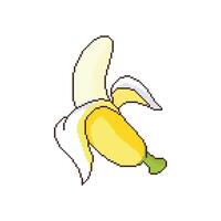 pixel art of peeled cartoon banana isolated pixelation vector