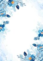 Blue floral frame with watercolor vector