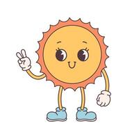 Trendy cartoon groovy planet character in retro style 60s and 70s. Solar System, Space. Earth Day, Save planet. vector