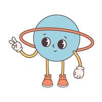 Trendy cartoon groovy planet character in retro style 60s and 70s. Solar System, Space. Earth Day, Save planet vector