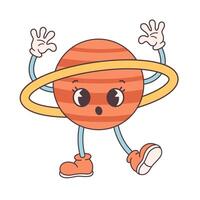 Trendy cartoon groovy planet character in retro style 60s and 70s. Solar System, Space. Earth Day, Save planet vector