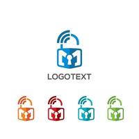 Security Padlock with M letter inside logo design vector