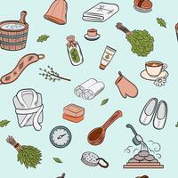 Sauna and wellness. Set of cute color doodle elements. Spa accessories in sketch style. vector