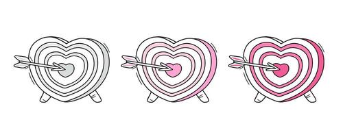 Heart target. The arrow hits the center. Accuracy. Concept icon in doodle style. vector