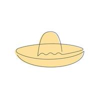 Sombrero drawn in one continuous line in color. One line drawing, minimalism. illustration. vector