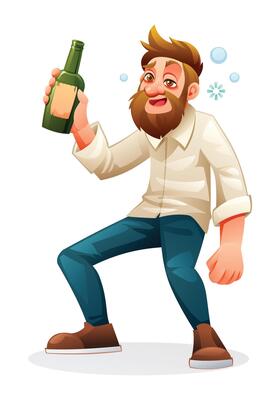 Drunk man holding alcohol bottle. cartoon illustration isolated on white background