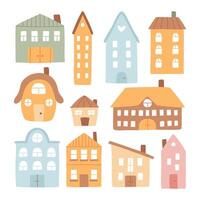 Set of houses in boho style. collection of clip arts with houses in hand-drawn style. Isolated simple houses. vector