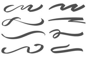 Swoosh lines. Hand drawn swash and swish strokes with swirl tail. Calligraphy squiggle waves. Doodle decorative marker flourish. vector