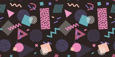 Abstract seamless pattern 80s 90s with geometric shapes in the Memphis style. retro hipster print, modern background vector