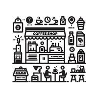 café tienda conjunto icono vector