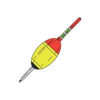 Fishing float bobber cork illustration tackle. Bait minnow line drawing. Silhouette outline. Fisher angler tool. Sharp triple catch sport equipment vector