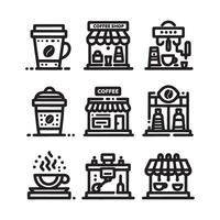 café tienda conjunto icono vector