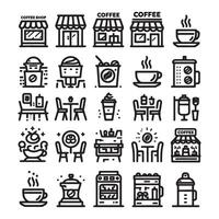 café tienda conjunto icono vector