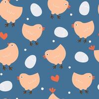 Seamless pattern with cute chickens and eggs. Abstract print with birds. graphics. vector