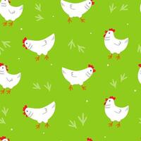 Seamless pattern with cute chickens in summer. Abstract kitchen print with birds. graphics. vector