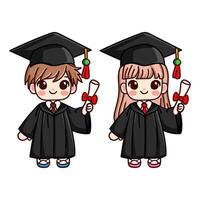 Cute postgraduate students with diploma cartoon wearing hat vector