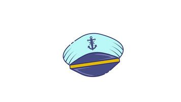 navy captains hat icon animation video for nautical element set, sailor isolated sign motion graphic design