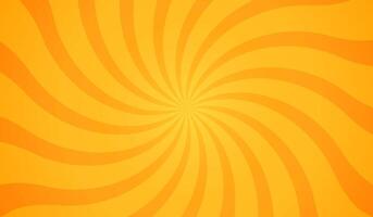 Background with radial sun rays. Orange swirl centered banner. Psychedelic retro backdrop. vector