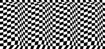 Chess distorted pattern. Seamless black and white checkered background. Rally finish flag texture. vector