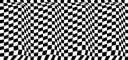 Chess distorted pattern. Seamless black and white checkered background. Rally finish flag texture. vector