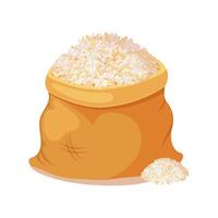 An open bag filled with rice. Cereal harvest. illustration of grain in container vector