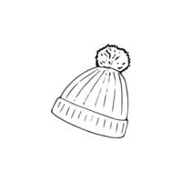 Hand-drawn Hat for Winter Season, Knitted beanie hat for kids Isolated on White Background. Headwear Design Elements for Cold Weather. vector