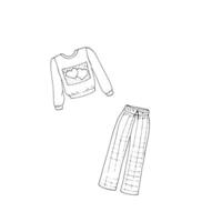 Hand-drawn outline pajama suit with pants and shirt for sleeping at night. Nightwear for women for bedtime. Fashion illustration. vector