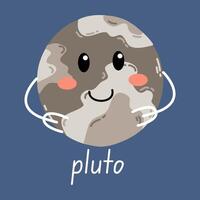 Decorative Space Print With Cute Planet Pluto Illustration For Children's Room In Scandinavian Style Space Theme. vector