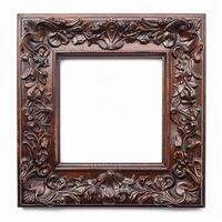 Blank empty wood square picture frame isolated on white background photo