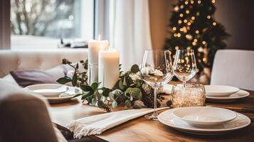 Holiday dinner at home, table decor photo