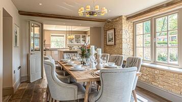 Cotswolds cottage style dining room decor, interior design and country house furniture, home decor, table and chairs, English countryside styling photo
