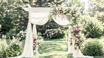 Wedding decoration in the cottage, floral country wedding decor, cake and event celebration, English countryside style photo