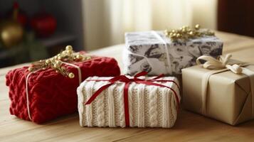 Christmas gift wrapping idea for boxing day and winter holidays in the English countryside tradition photo