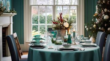 Christmas holiday family breakfast, table setting decor and festive tablescape, English country and home styling photo