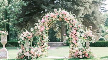 Wedding decoration with peonies, floral decor and event celebration, peony flowers and wedding ceremony in the garden, English country style photo