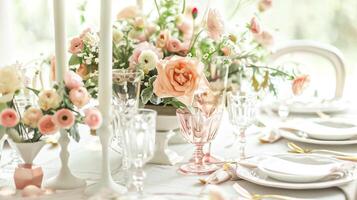 Wedding decoration in the cottage, floral country wedding decor, cake and event celebration, English countryside style photo