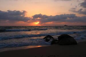 Lighting and color of the sky above the horizon at sunset. photo