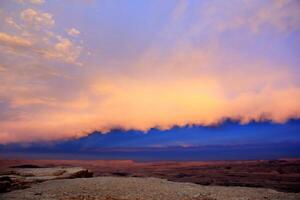 Lighting and color of the sky above the horizon at sunset. photo