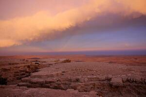 Lighting and color of the sky above the horizon at sunset. photo