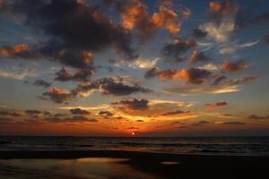 Lighting and color of the sky above the horizon at sunset. photo