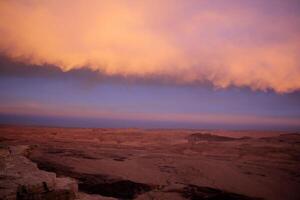 Lighting and color of the sky above the horizon at sunset. photo