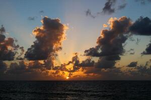 Lighting and color of the sky above the horizon at sunset. photo