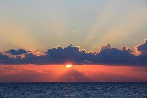 Lighting and color of the sky above the horizon at sunset. photo