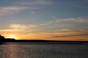 Lighting and color of the sky above the horizon at sunset. photo